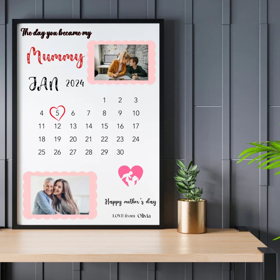 Personalised Gifts for Mother, Father,Grandmother,Grandfather Photo Frame Gifts with Calendar for Mothers Day, Fathers Day Christmas ,Birthday Canvas,Poster with frame . Any Name & Text can be changed