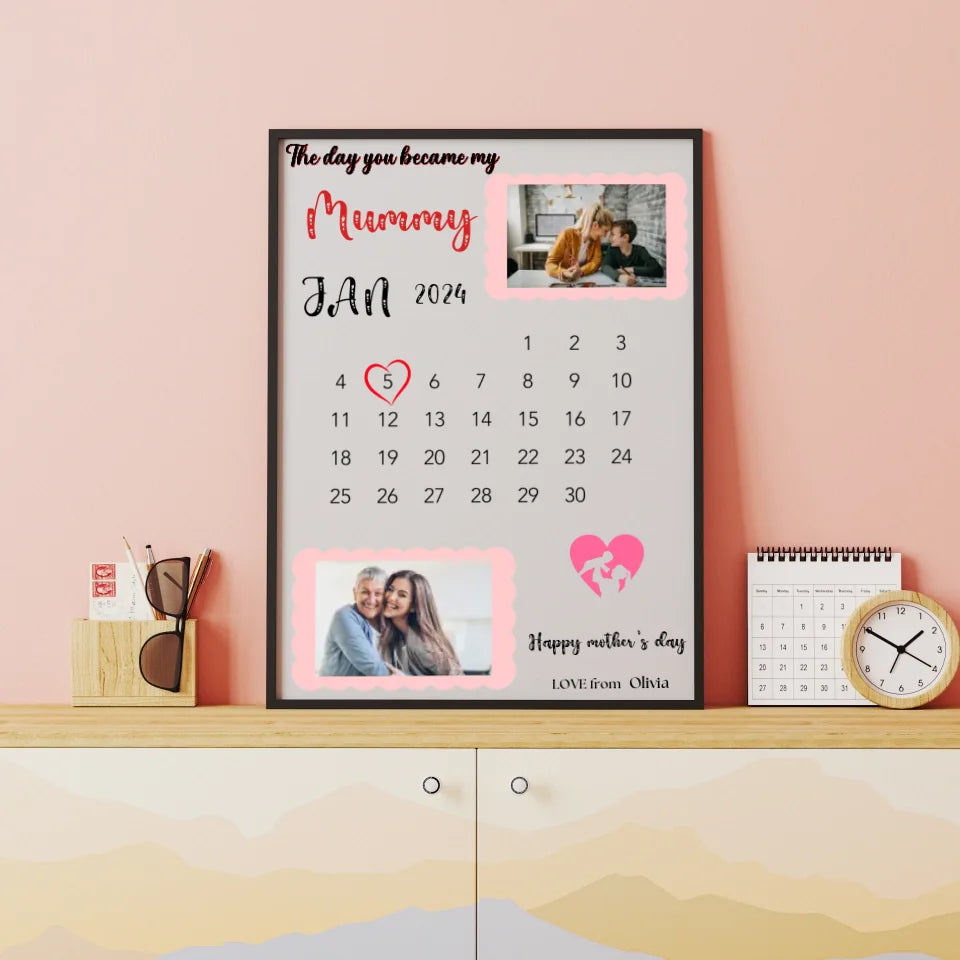 Personalised Gifts for Mother, Father,Grandmother,Grandfather Photo Frame Gifts with Calendar for Mothers Day, Fathers Day Christmas ,Birthday Canvas,Poster with frame . Any Name & Text can be changed