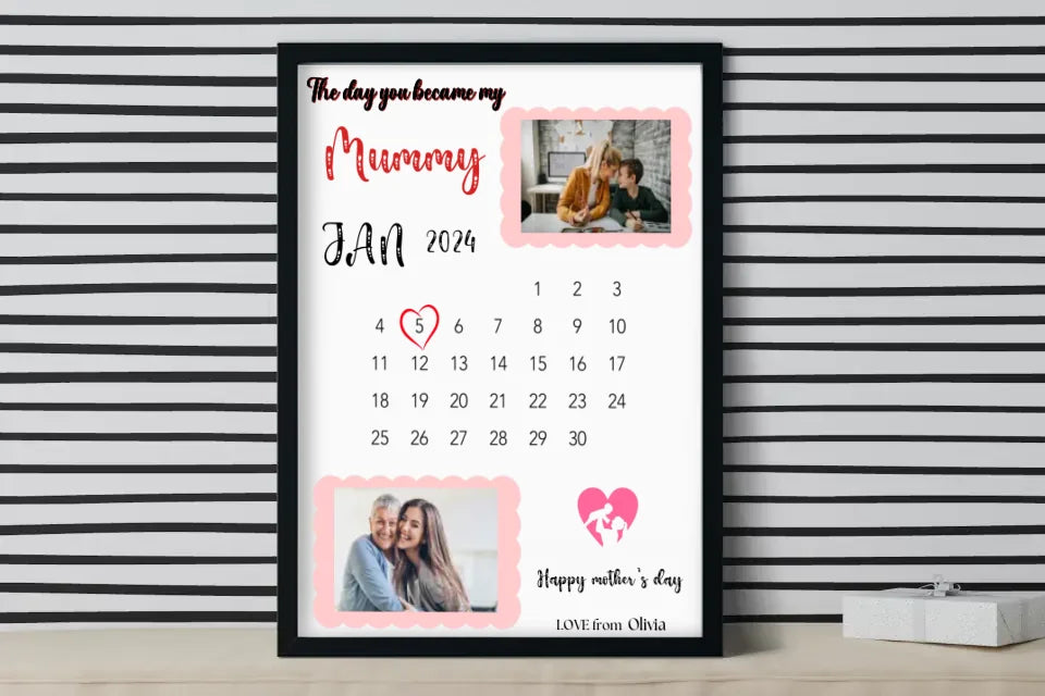 Personalised Gifts for Mother, Father,Grandmother,Grandfather Photo Frame Gifts with Calendar for Mothers Day, Fathers Day Christmas ,Birthday Canvas,Poster with frame . Any Name & Text can be changed