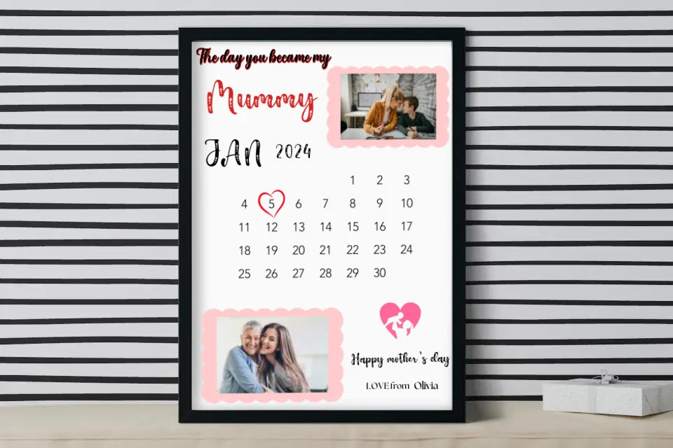 Personalised Gifts for Mother, Father,Grandmother,Grandfather Photo Frame Gifts with Calendar for Mothers Day, Fathers Day Christmas ,Birthday Canvas,Poster with frame . Any Name & Text can be changed