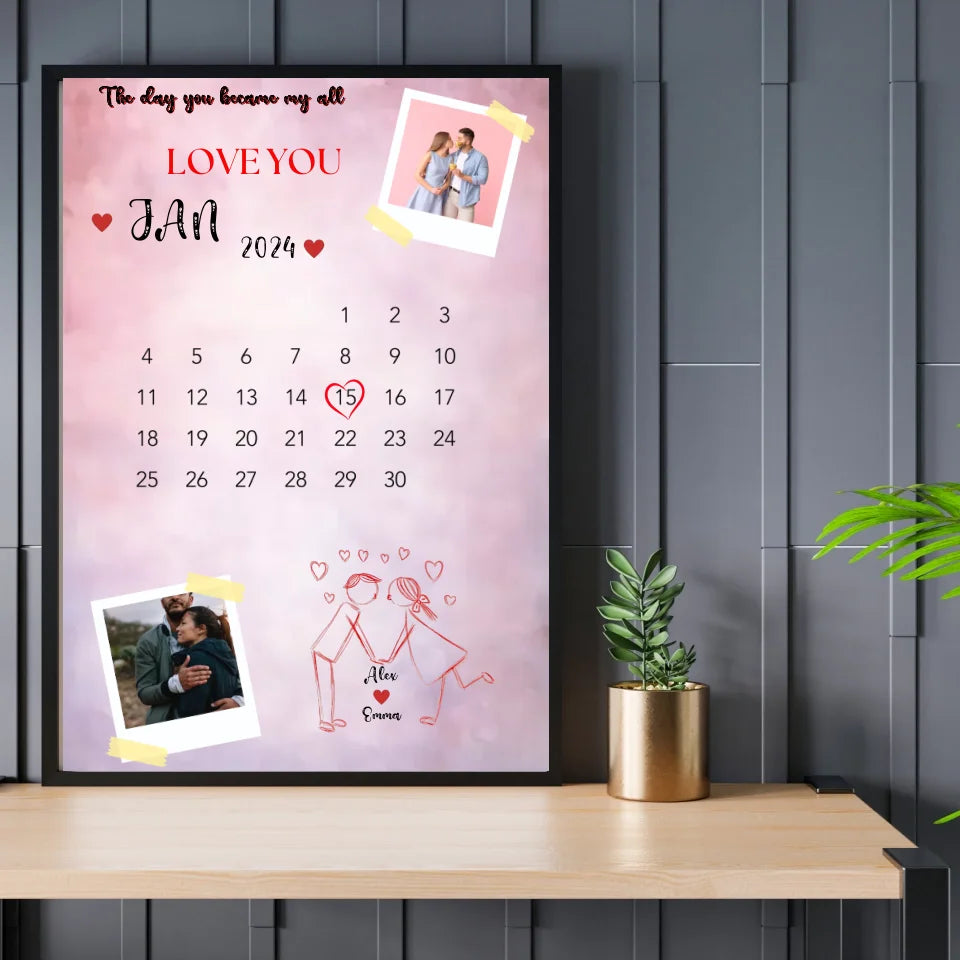 Personalised Gifts for Women ,Men Photo Frame Gift with Calendar for Wedding ,Christmas, Birthday ,Poster with frame,Canvas