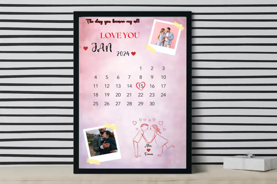 Personalised Gifts for Women ,Men Photo Frame Gift with Calendar for Wedding ,Christmas, Birthday ,Poster with frame,Canvas