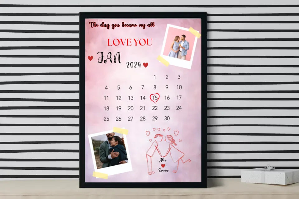 Personalised Gifts for Women ,Men Photo Frame Gift with Calendar for Wedding ,Christmas, Birthday ,Poster with frame,Canvas